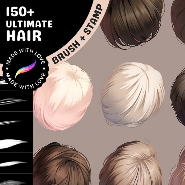 Procreate Hair Brush Set: Ultimate Bundle, Curly, Straight, Braids, Highlights - Color & Outline Brushes for all hair styles, Anime, Manga