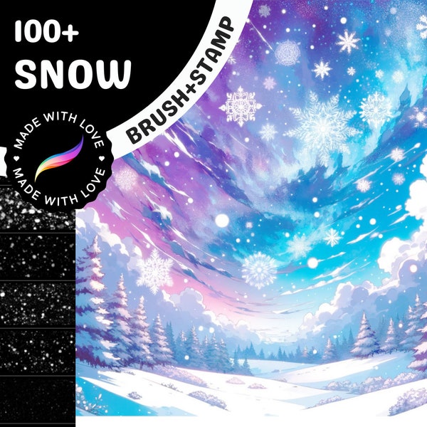 Ultimate Snow Brushes & Stamps Pack - 100+ Realistic and Anime Snow Brushes, 70+ Snow Stamps for Procreate