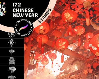 Timbres clipart Nouvel an chinois et images nationales - 172 timbres Procreate pour l'art festif