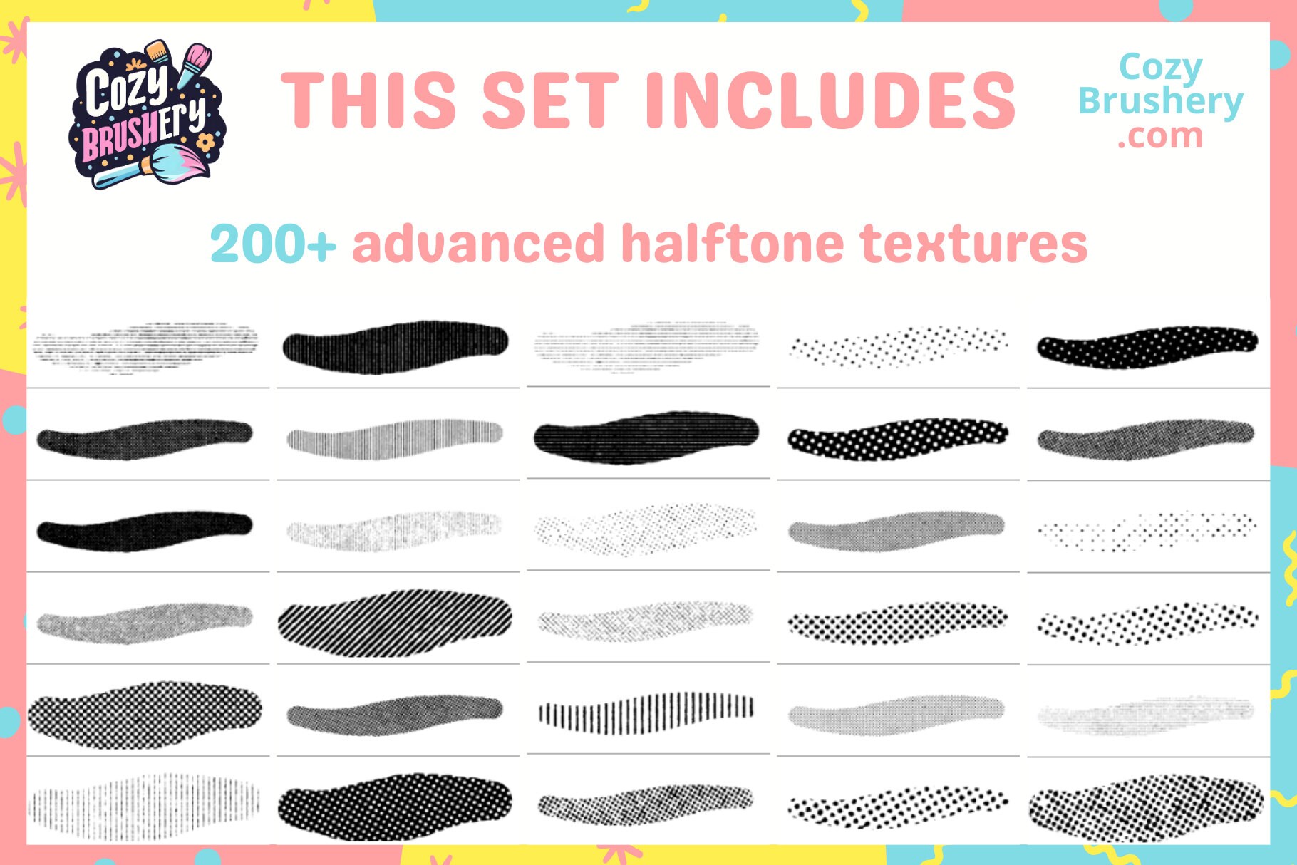 200 Advanced Halftone Brushes for Retro Art and Comics Procreate Tool ...