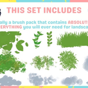 Procreate Anime Nature Foliage Background Brushes and Stamps Ghibli, Makoto Shinkai, Grass, Clouds, Trees Ultimate Relaxation Kit image 2