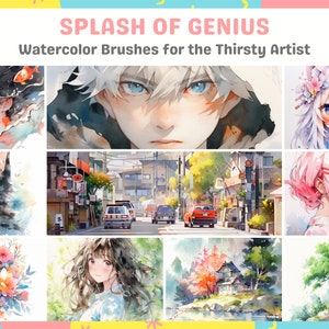 Procreate Anime Watercolor Brushes for Anime, Manga, Cartoon, Portrait, Backgrounds Digital Creator Art Sketching, Illustration Bundle image 3