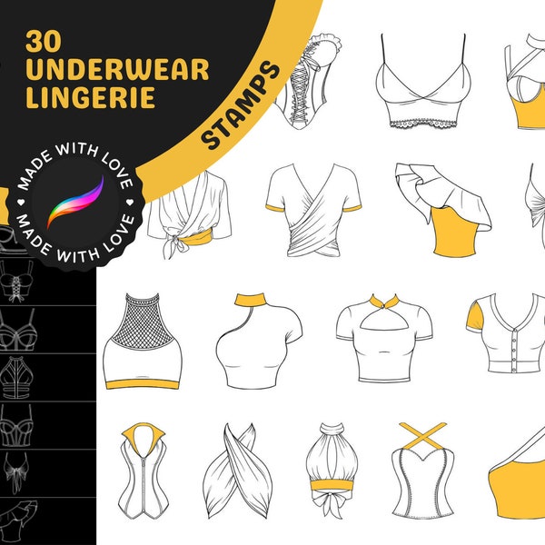 Procreate Stamps: Lingerie Luxe, 30 Sophisticated Lingerie Underwear Stamps for Elegant and Sensual Art