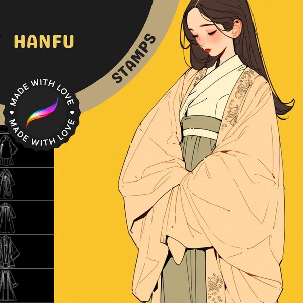 Procreate Hanfu Stamps, 90+ Exquisite Hanfu Stamps for Traditional Chinese Clothing Art, Ideal for Historical and Cultural Illustrations