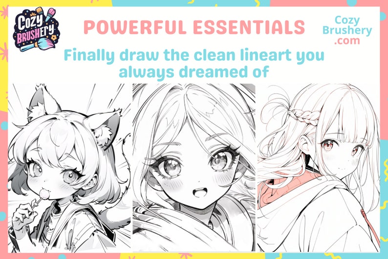 Procreate Anime Manga Lineart Pinceles para cabeza y cuerpo, Inktober, dibujos animados, bocetos Procreate Ink Brushes Retrato y cuerpo completo imagen 4