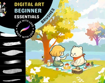 Pack de pinceaux Essential Easy Procreate pour débutants - 53 pinceaux pour personnages et arrière-plans pour anime, manga, bande dessinée, réalisme, aquarelle, gouache