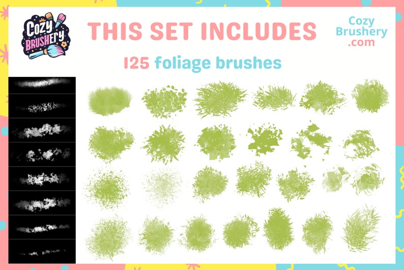 Procréez des pinceaux et des tampons d'arrière-plan pour le feuillage de la nature Ghibli, Makoto Shinkai, herbe, nuages, arbres Kit de relaxation ultime image 4