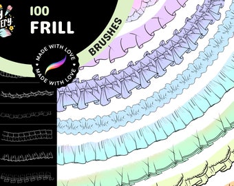 Ultimate Frill Brush Collection: 100 Varied Frills for Dresses and Skirts in Procreate, Ruffle Brushes