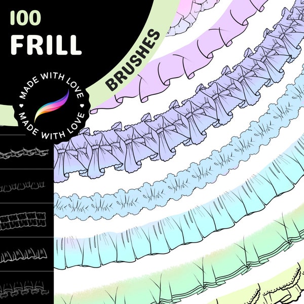 Ultimate Frill Brush Collection: 100 Varied Frills for Dresses and Skirts in Procreate, Ruffle Brushes