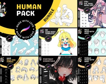 Procreate Human Body Bundle: Pinsel und Stempel für Ganzkörper- und Portrait Illustrationen - Augen, Münder, Lippen, Sommersprossen, Haare, Anatomie