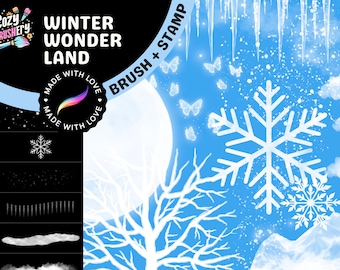 Pack de brosses à procréer Winter Wonderland - Neige, glaçons, arbres, feux d'artifice, illuminations de Noël, papillons magiques