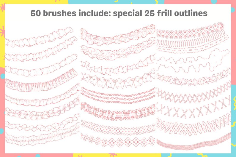 Frill Magic 2.0 Procreate Brushes for Perfect Frills & Colorful Outlines, Double Technique Mastery, 50 Unique Ruffle Dress Brushes image 5