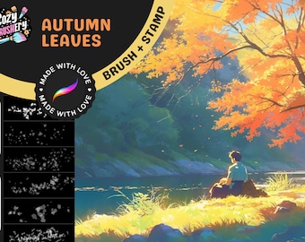 Procreate Brushes : Autumn Leaves Extravaganza, pinceaux et tampons éclatants pour la création de paysages d'automne