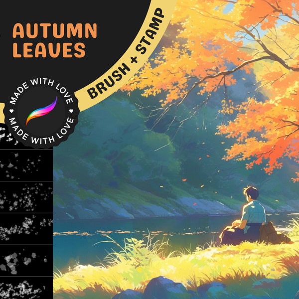 Procreate Brushes : Autumn Leaves Extravaganza, pinceaux et tampons éclatants pour la création de paysages d'automne