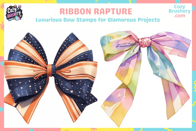 Procreate Stamps: Ribbon Rhapsody, 77 Delicate Ribbon Bow Stamps for Elegant Artworks, Perfect for Gifts, Fashion, and Decorative Designs image 3