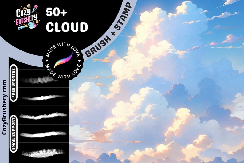 Pack ultime de pinceaux cloud pour anime et manga Plus de 50 pinceaux Procreate pour la bande dessinée et le réalisme image 1