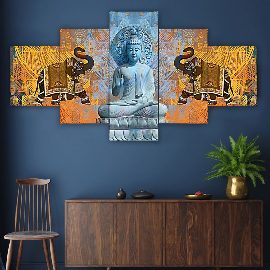Set of 5 Wooden Framed Buddha Wall Painting , Home Decor , Buddha ...