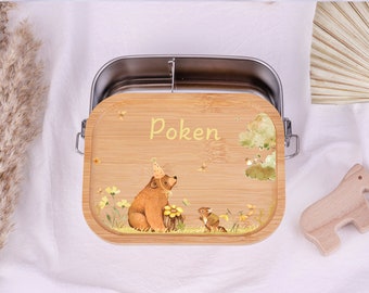 Custom kid's lunch box with name engraving,Personalized Eco-Friendly Bento Box,jungle animal lunch box,1st birthday Christmas gift snack box