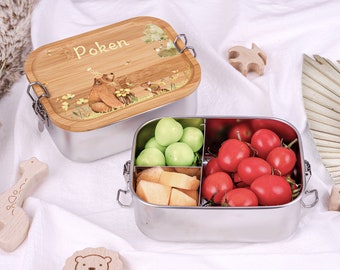 Gepersonaliseerde kinderlunchbox voor kinderen, schattige dierenlunchbox cadeau voor kinderen, gepersonaliseerde milieuvriendelijke Bento Box, kleuterschool, doopcadeau