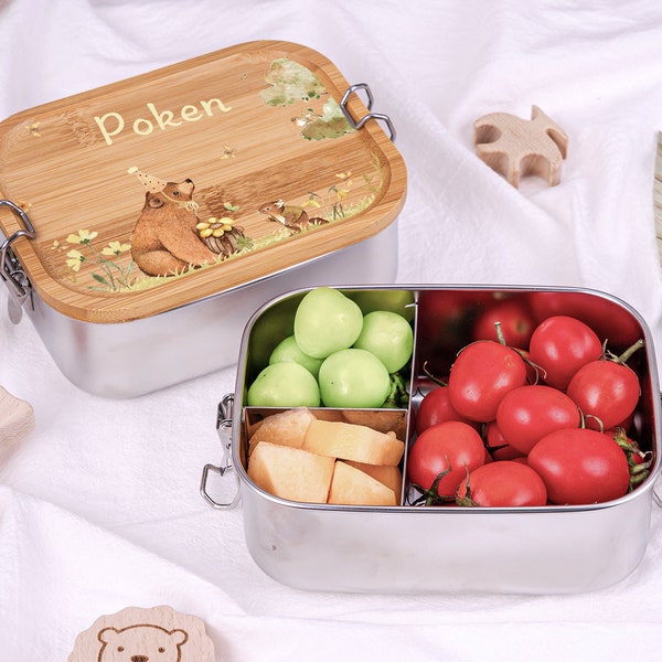 Boîte à lunch personnalisée pour enfant, cadeau de boîte à lunch animal mignon pour les enfants, boîte à bento écologique personnalisée, maternelle, cadeau de baptême