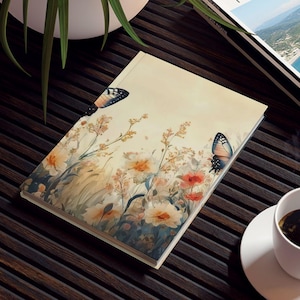 Butterflies Among Dreamy Wildflowers Design Journal Notebook, Hardcover or Spiral, Lined Writing Journal Diary School Work Travel