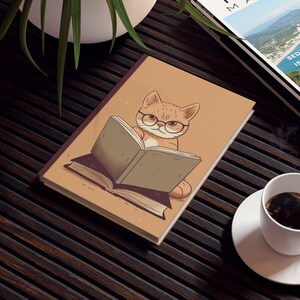 Luxury Journal - Cute Cat With Glasses Reading Matte Hardcover Journal - For Writing and Note-Taking, NoteBook - Perfect Unique Gift