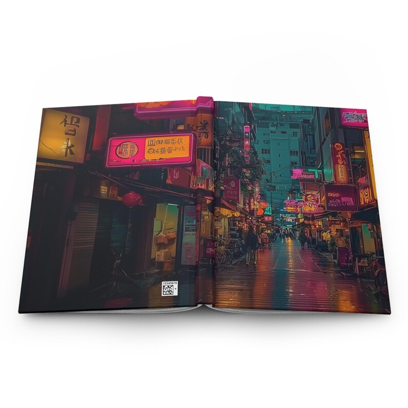 Writing Neon Notebook Neon Lights in Rainy Alley Design Journal Notebook, Hardcover or Spiral ...