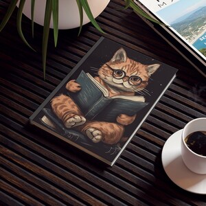 Luxury Journal - Cute Cat With Glasses Reading Matte Hardcover Journal - For Writing and Note-Taking, NoteBook - Perfect Unique Gift
