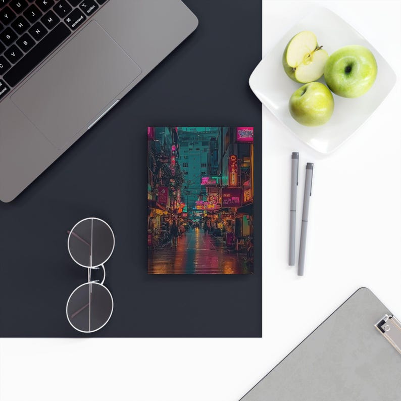 Writing Neon Notebook Neon Lights in Rainy Alley Design Journal Notebook, Hardcover or Spiral ...