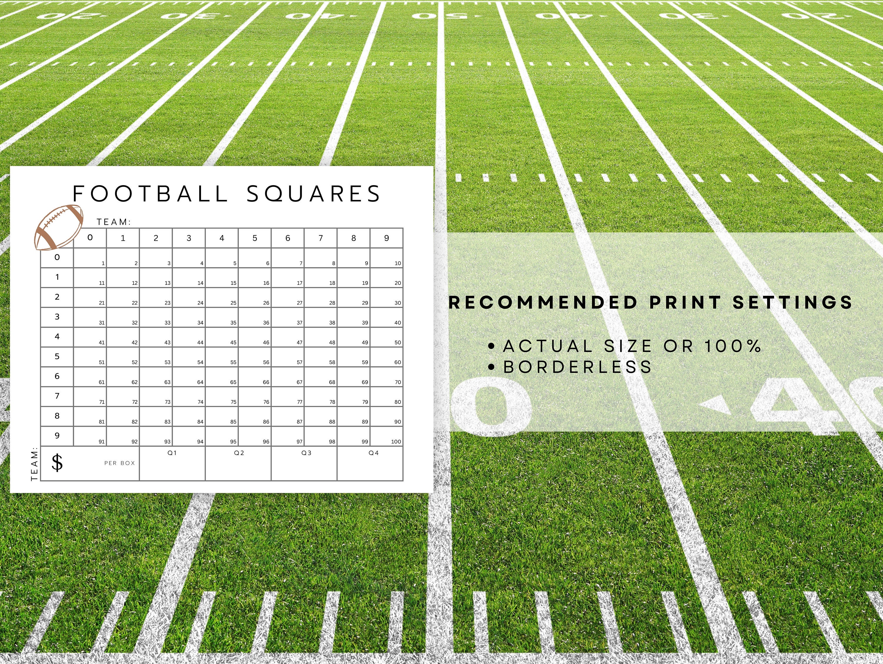 100 Square Football Pool Template, Football Play off Game, Printable ...