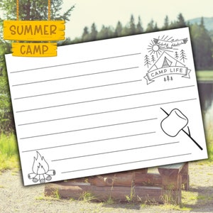 Tarjetas de campamento para dormir fuera de casa, escritura de cartas, juego de papelería, tarjeta de notas de verano, postal, carta plana, para mantener el contacto mamá-papá, mini tarjeta de notas