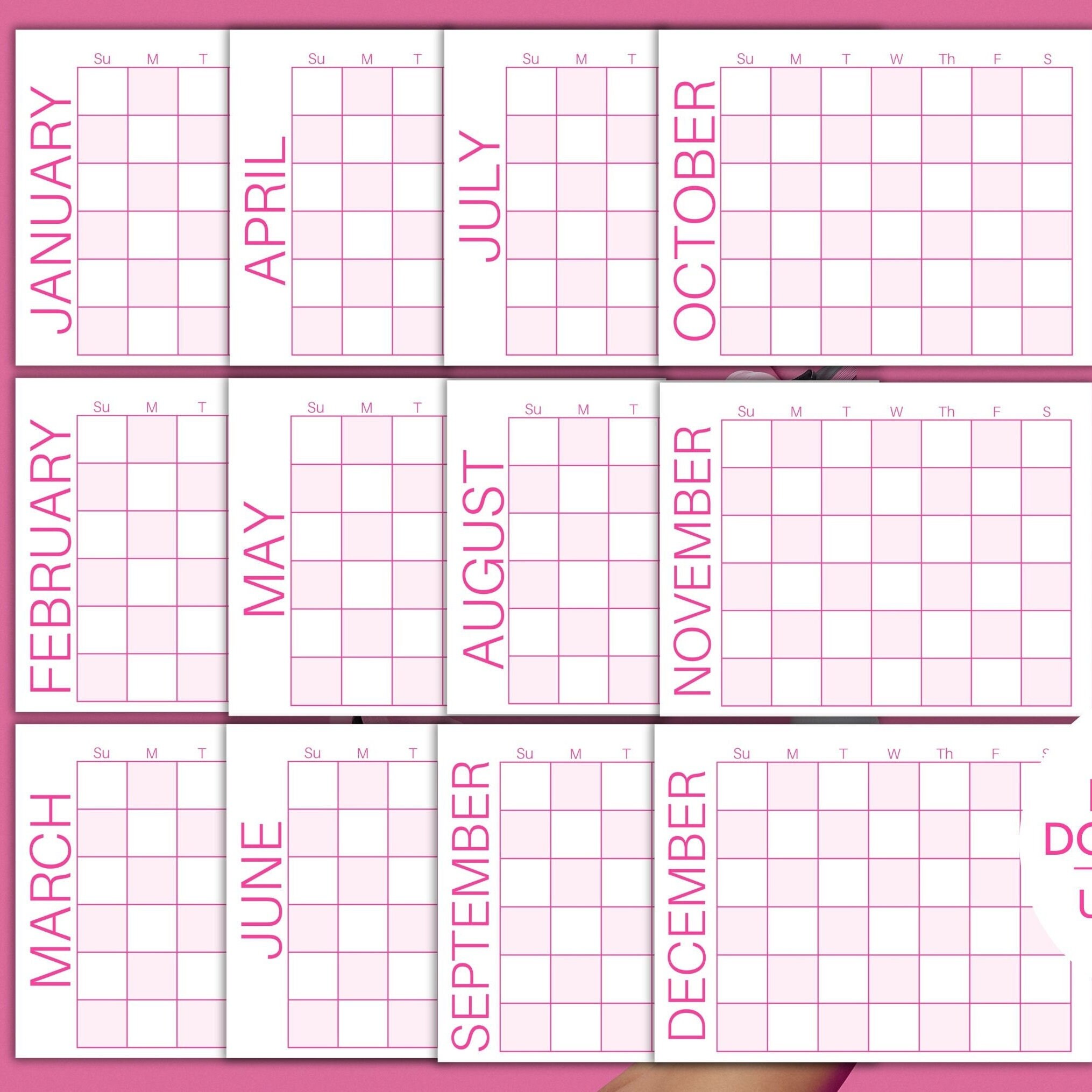 Fill in Calendar Printable Monthly Pink Undated Calendar Page - Etsy