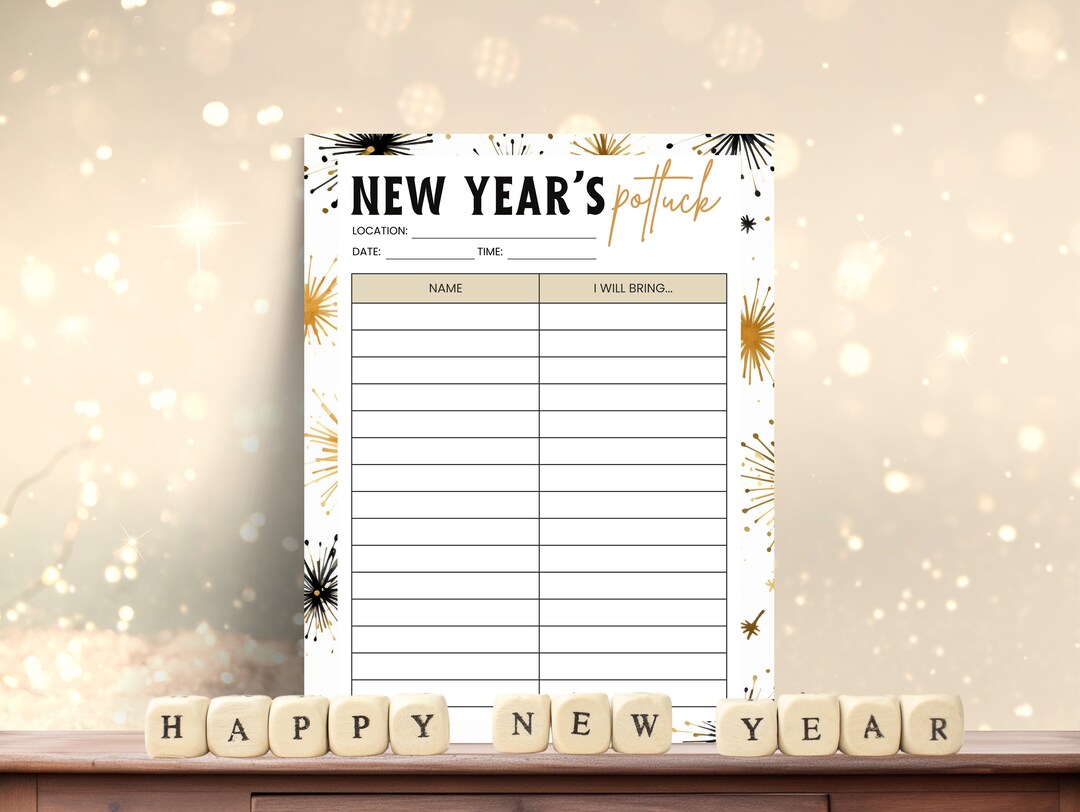 New Year Potluck Sign up Sheet, Team Building Activity, Employee