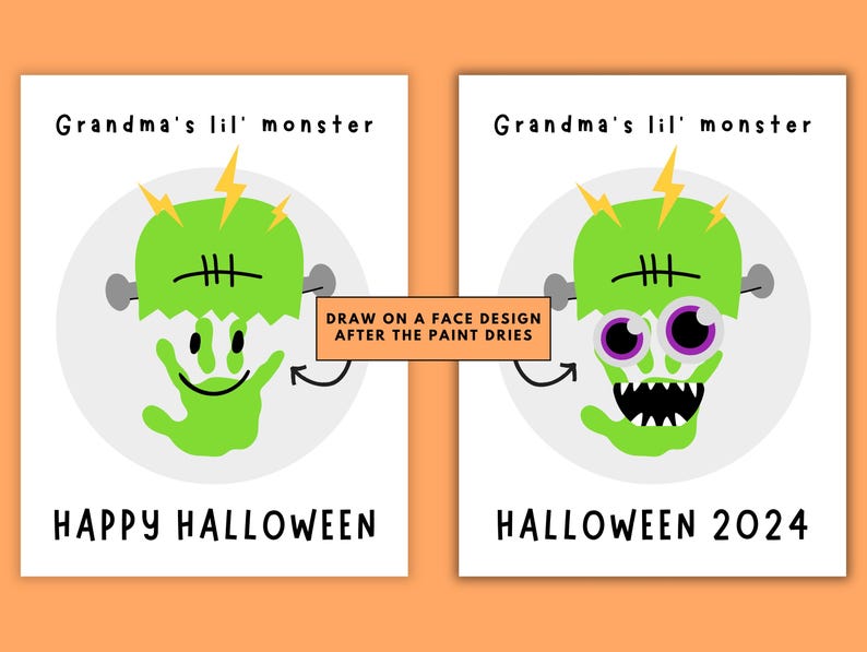Halloween Baby Footprint Grandma Printable, Lil Monster Handprint Art