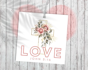 Easter Sunday Scripture Gift Tags, Printable Love John 3:16 Favor Tag, Faith Based Treat Tag, Christian Church Event Religious Gift Label