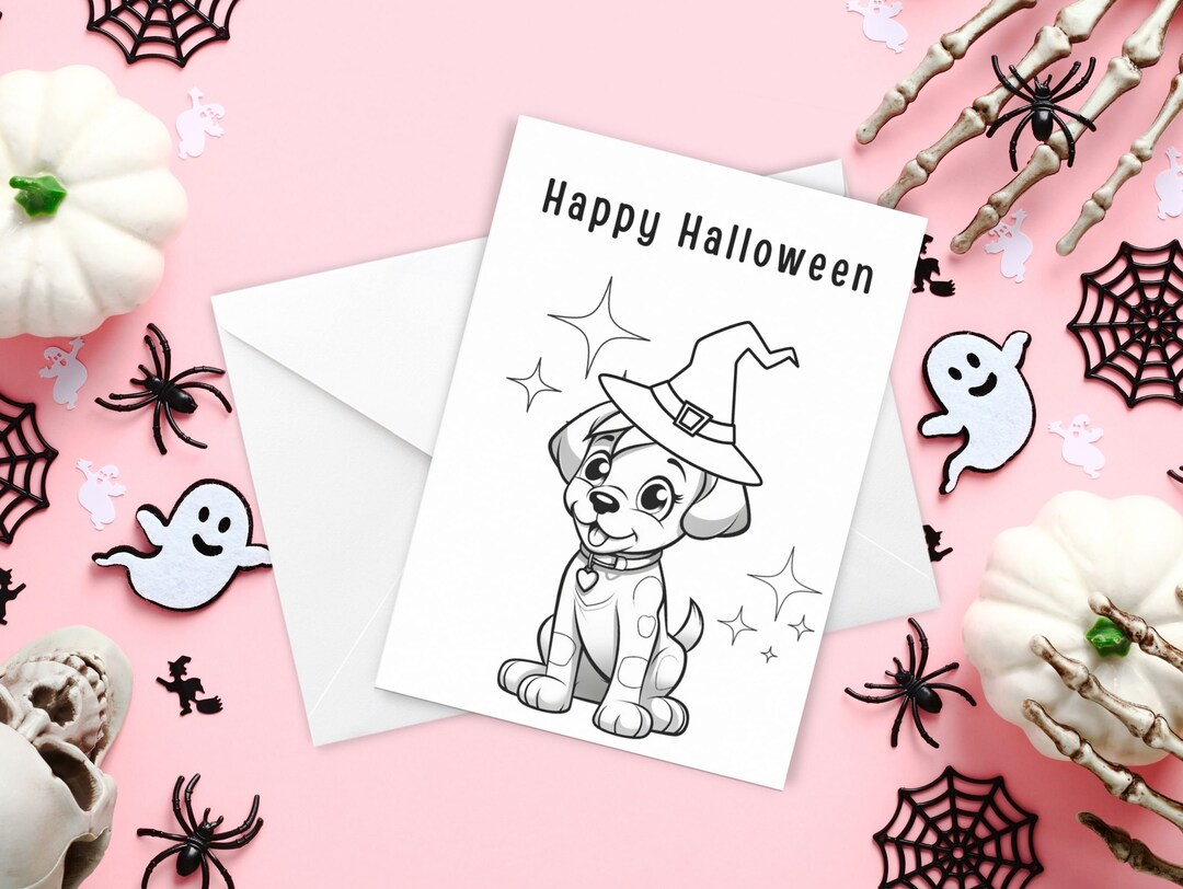 Printable Kids Dog Halloween Coloring Card Puppy Activity - Etsy