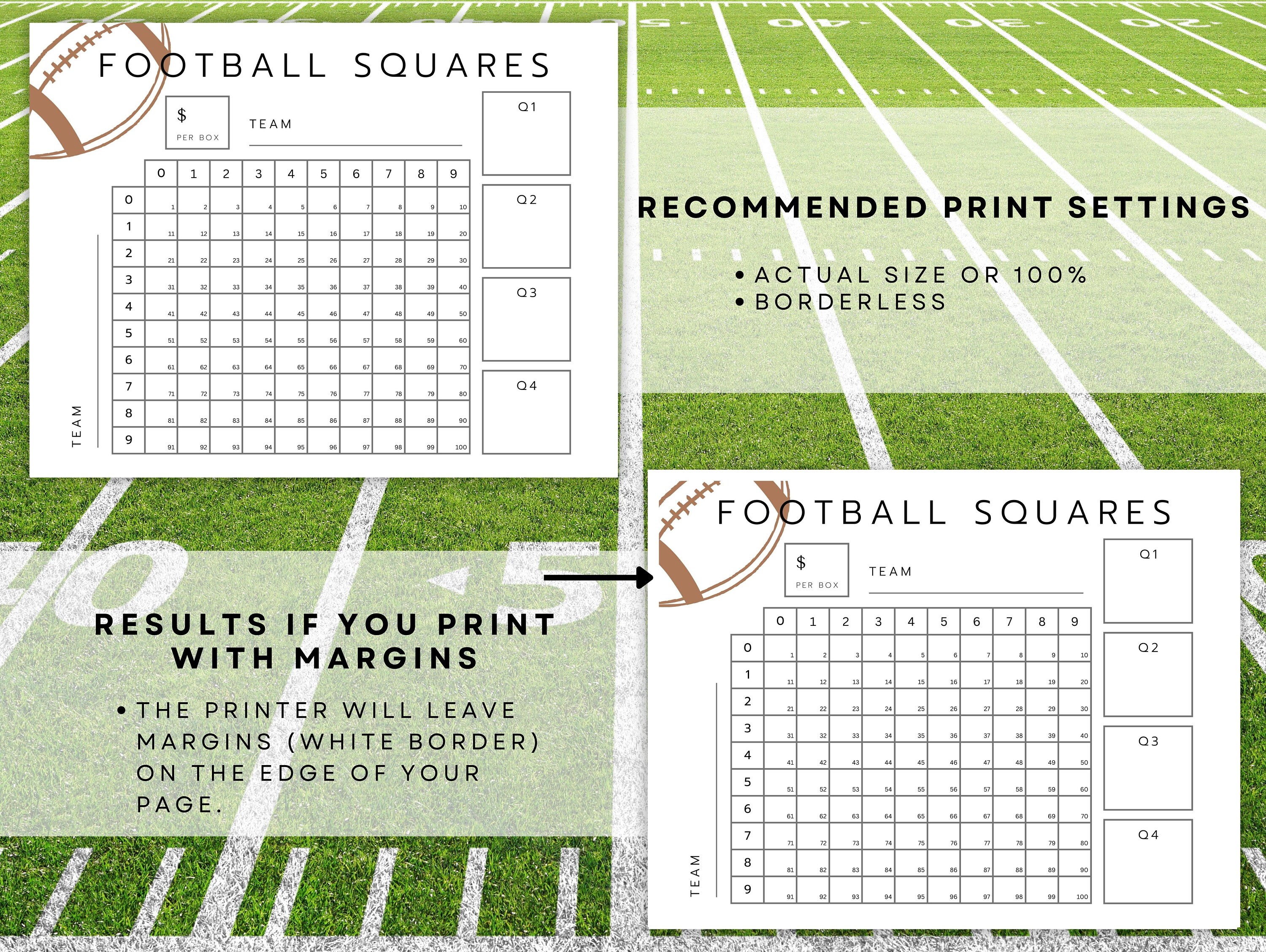 Printable Football Square Template, 100 Squares Pool Fundraiser, Fun ...