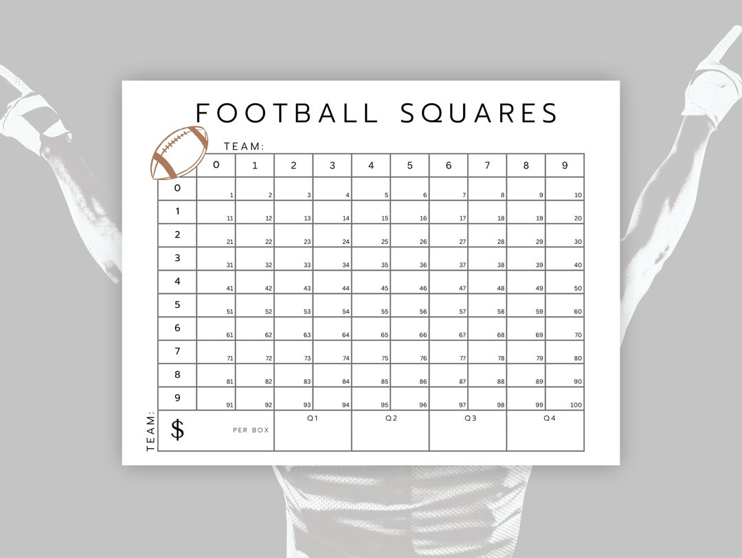 100 Square Football Pool Template, Football Play off Game, Printable 100 Square Football Pool Template, Football Play off Game, Printable