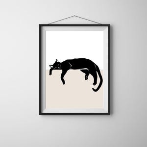 Abstract Black Cat Drawing, Printable Wall Art, Minimalist, Boho Home Decor, Nursery Room Poster, Animal Sketch, Modern, Neutral Earth Tones