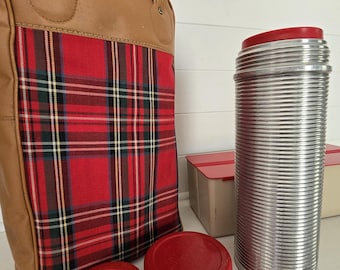 Vintage Thermos brand plaid picnic bag with sandwich carrier