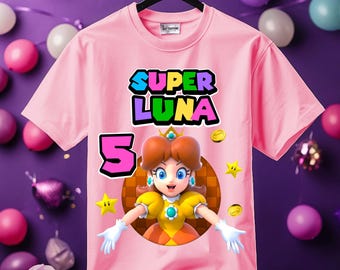 Princess Daisy Mario Personalized Birthday Girl, Pink Shirt, Family Shirt, Party Family Matching Tee.