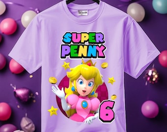 Princess Peach Mario Personalized Birthday Girl, Pink Shirt, Family Shirt, Party Family Matching Tee.