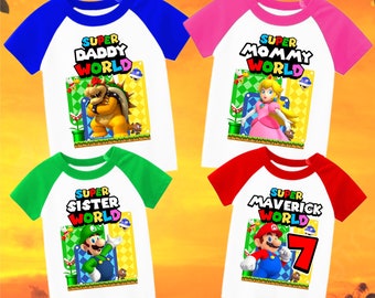 Family Super Mario Personalized Birthday Boy, Birthday Girl, Raglan Shirt, Family Shirt, Party Family Matching Tee.