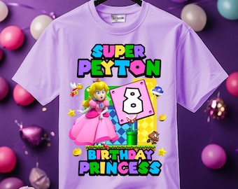 Mario Princess Peach Personalized Birthday Girl, Pink Shirt, Family Shirt, Party Family Matching Tee.