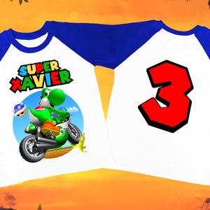 Yoshi Kart Personalized Birthday Boy, Birthday Girl, Raglan Shirt, Family Shirt, Party Family Matching Tee.