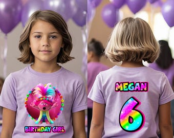 Personalized Trolls Poppy Front and Back Birthday Girl, Birthday Boy, Family Shirt, Party Family Matching Tee.