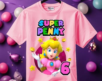 Princess Peach Mario Personalized Birthday Girl, Pink Shirt, Family Shirt, Party Family Matching Tee.