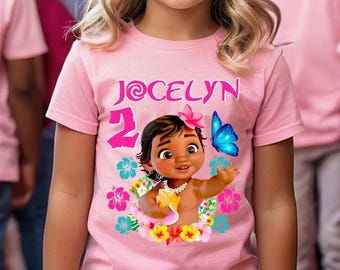 Personalized Baby Moana Birthday Girl, Pink Shirt, Family Shirt, Party Family Matching Tee.
