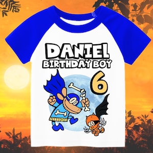 Inspired Dog Man and Cat Personalized Birthday Boy, Birthday Girl, Raglan Shirt, Family Shirt, Party Family Matching Tee. image 1