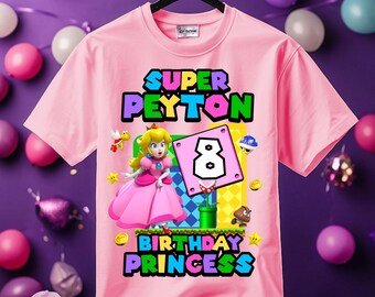 Mario Princess Peach Personalized Birthday Girl, Pink Shirt, Family Shirt, Party Family Matching Tee.